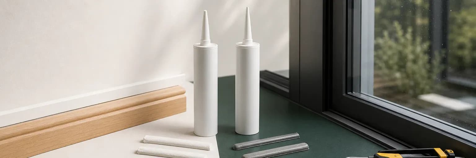 Two prepared building joints, one beside a painted wall trim and one beside a glazed wet-area edge