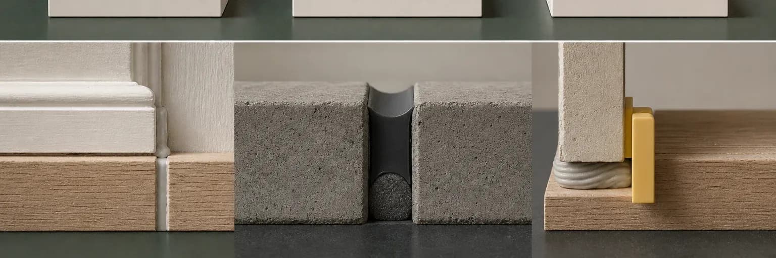 Detailed cross-sections of a paintable trim gap, weather movement joint and panel bonding bead