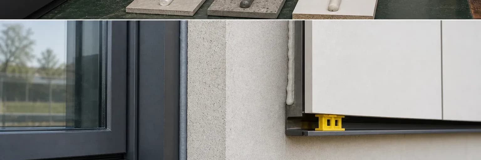 Side-by-side cutaway of an exposed movement joint and a supported bonding bead behind a panel