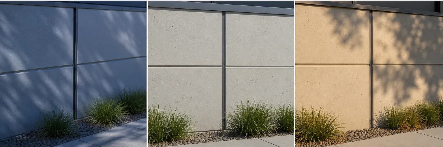 Three views of the same façade joint at cool, installation and hot conditions with changing width