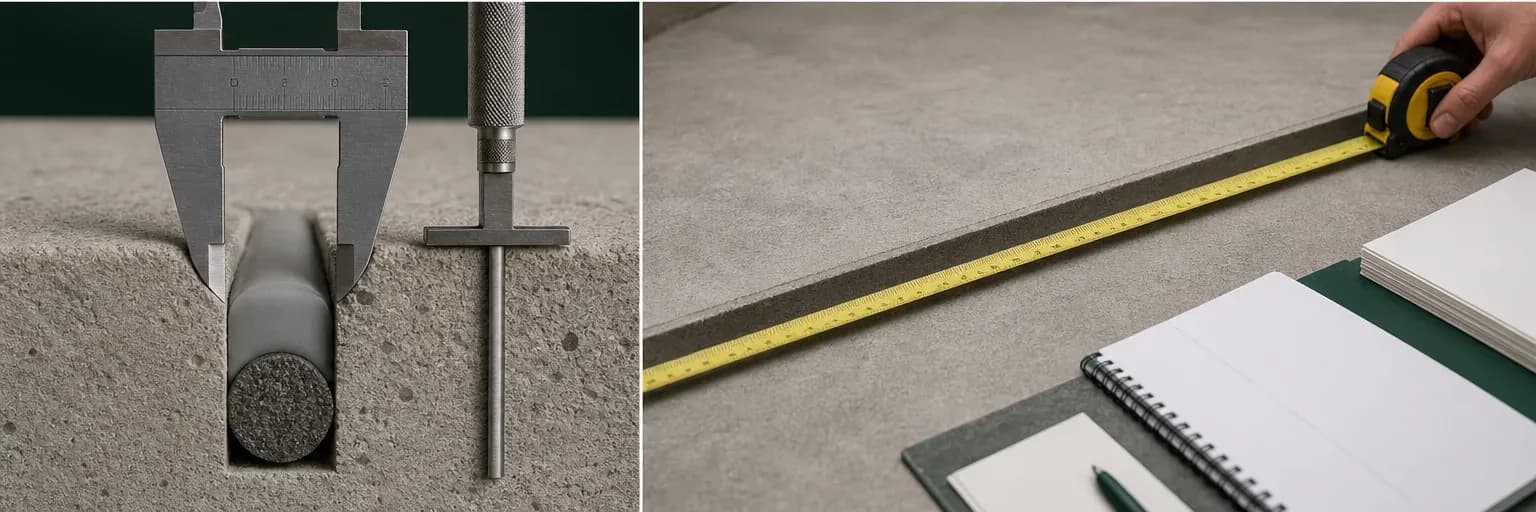 Joint diagram with width and sealant depth measured above backer rod and total run length marked separately
